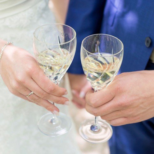 Bruiloftfotograaf tijdens de toast en de borrel